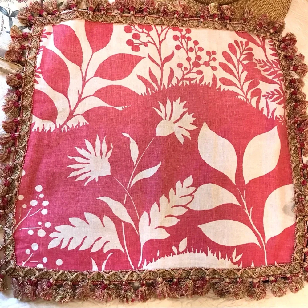 Set of 4 Large Botanical Tassel Accent Pillow Covers Coastal Decor 24” x 24”